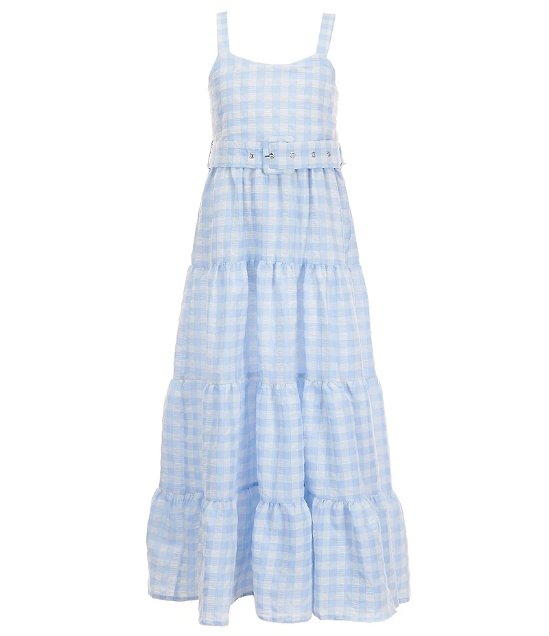 Rare Editions Big Girls Sleeveless Gingham-Printed Belted Long Dress