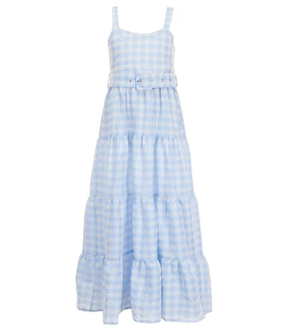 Rare Editions Big Girls Sleeveless Gingham-Printed Belted Long Dress