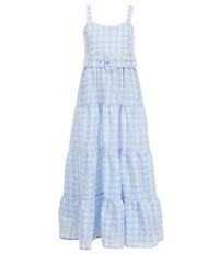 Rare Editions Big Girls Sleeveless Gingham-Printed Belted Long Dress
