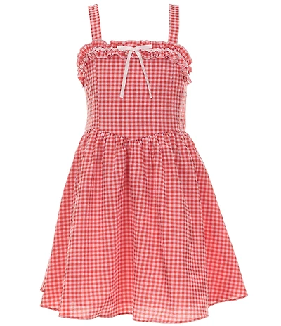 Rare Editions Big Girls Sleeveless Gingham-Printed Seersucker Drop-Waist Dress