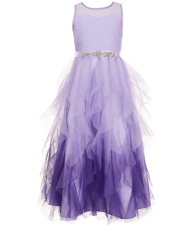 Rare Editions Big Girls Sleeveless Glitter-Accented Illusion Bodice/Ombre-Mesh-Skirted Ballgown