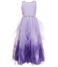Rare Editions Big Girls Sleeveless Glitter-Accented Illusion Bodice/Ombre-Mesh-Skirted Ballgown