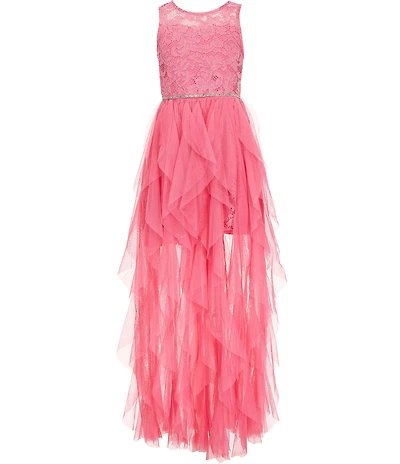 Rare Editions Big Girls Sleeveless Glitter-Accented-Lace Bodice/Cascading Walk-Through Skirted Ballgown