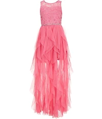 Rare Editions Big Girls Sleeveless Glitter-Accented-Lace Bodice/Cascading Walk-Through Skirted Ballgown