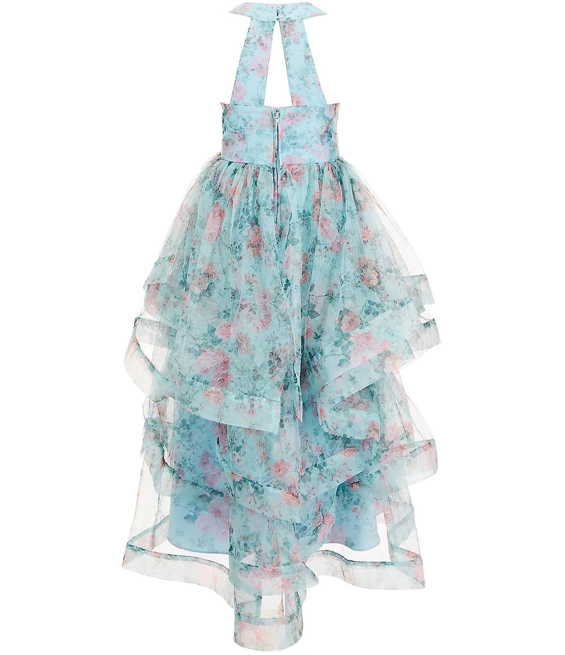 Rare Editions Big Girls Sleeveless Halter-Neck Printed Asymmetrical-Skirted Ballgown
