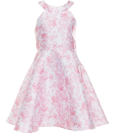 Rare Editions Big Girls Sleeveless Halter-Neck Toile-Printed Mikado Fit-And-Flare Dress