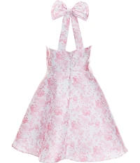 Rare Editions Big Girls Sleeveless Halter-Neck Toile-Printed Mikado Fit-And-Flare Dress