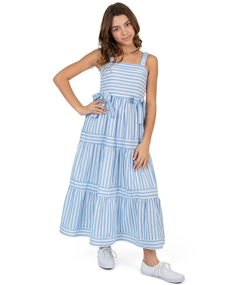 Rare Editions Big Girls Sleeveless Horizontal/Vertical Striped Tiered Dress