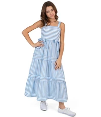 Rare Editions Big Girls Sleeveless Horizontal/Vertical Striped Tiered Dress