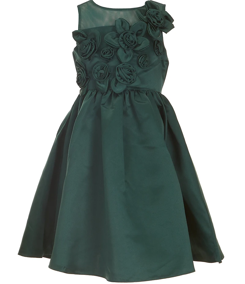 Rare Editions Big Girls Sleeveless Illusion-Yoke Flower-Appliqued Satin Fit-And-Flare Dress