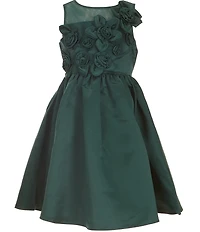 Rare Editions Big Girls Sleeveless Illusion-Yoke Flower-Appliqued Satin Fit-And-Flare Dress