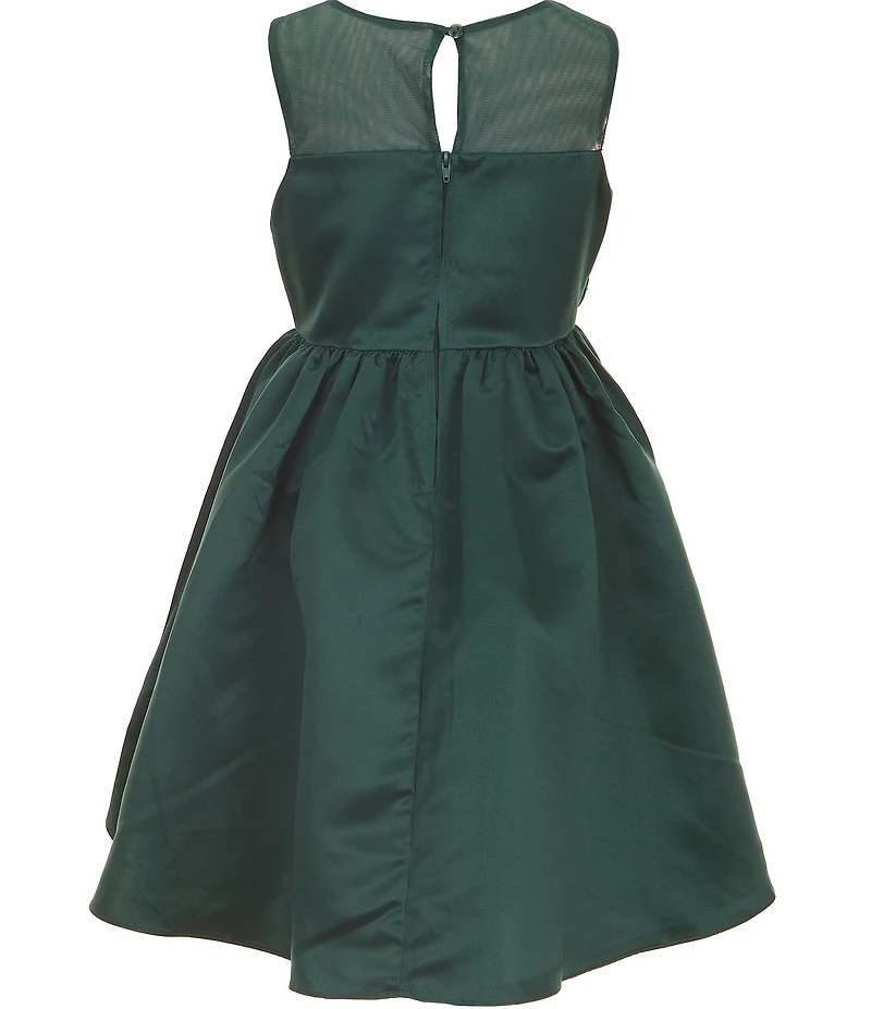 Rare Editions Big Girls Sleeveless Illusion-Yoke Flower-Appliqued Satin Fit-And-Flare Dress