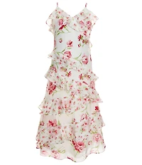 Rare Editions Big Girls Sleeveless Mixed Floral Media Ruffle Details Maxi Dress