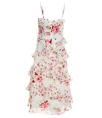 Rare Editions Big Girls Sleeveless Mixed Floral Media Ruffle Details Maxi Dress