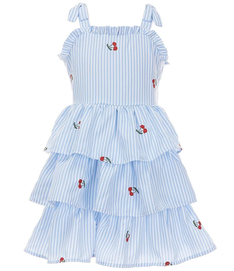 Rare Editions Big Girls Sleeveless Pin Stripe/Cherry-Embroidered Dress