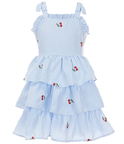 Rare Editions Big Girls Sleeveless Pin Stripe/Cherry-Embroidered Dress