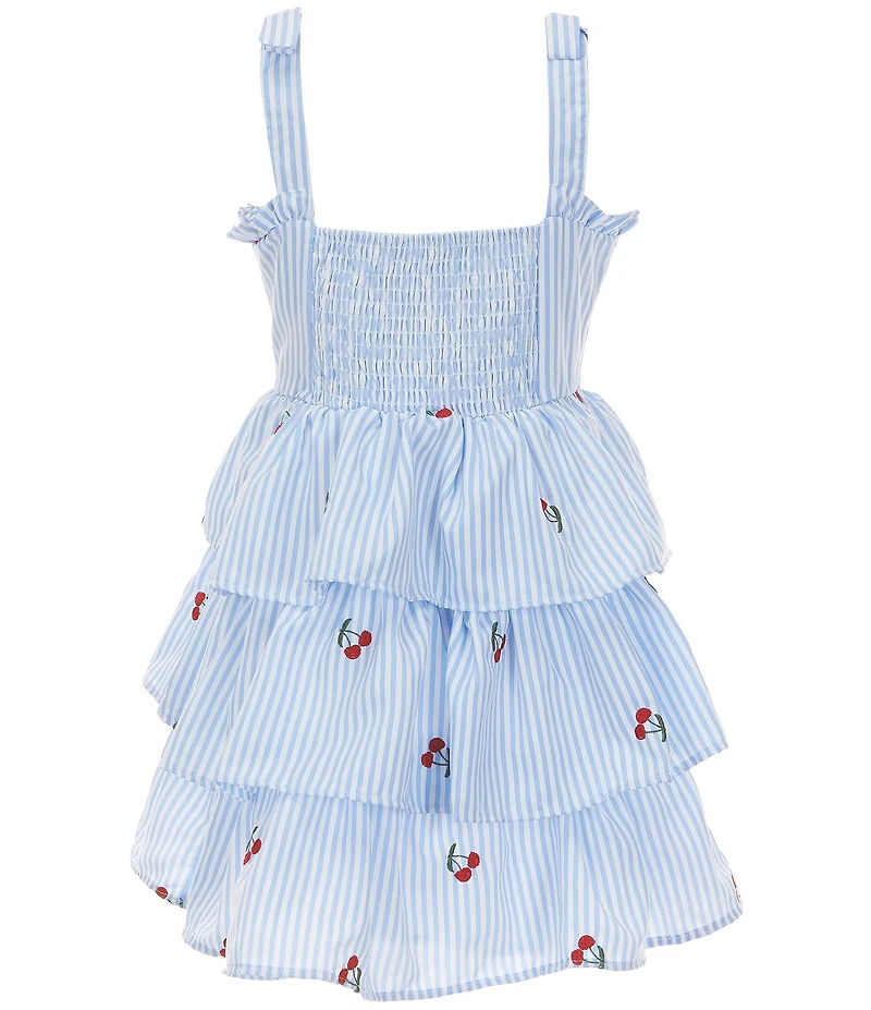 Rare Editions Big Girls Sleeveless Pin Stripe/Cherry-Embroidered Dress