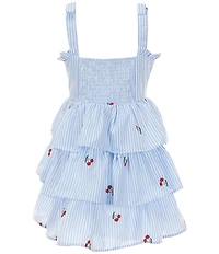 Rare Editions Big Girls Sleeveless Pin Stripe/Cherry-Embroidered Dress