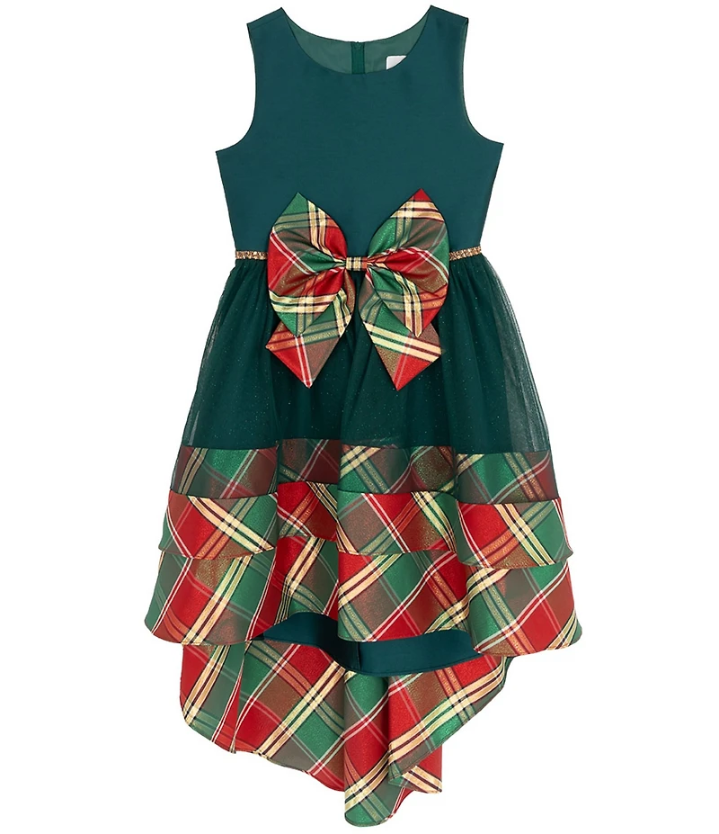 Rare Editions Big Girls Sleeveless Plaid-Bow-Accented Mikado Fit-And-Flare Dress