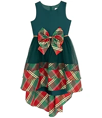 Rare Editions Big Girls Sleeveless Plaid-Bow-Accented Mikado Fit-And-Flare Dress