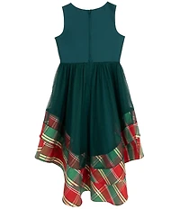 Rare Editions Big Girls Sleeveless Plaid-Bow-Accented Mikado Fit-And-Flare Dress