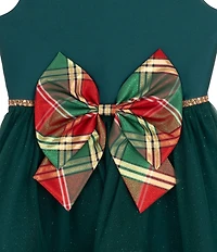 Rare Editions Big Girls Sleeveless Plaid-Bow-Accented Mikado Fit-And-Flare Dress