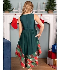 Rare Editions Big Girls Sleeveless Plaid-Bow-Accented Mikado Fit-And-Flare Dress