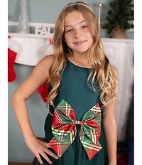 Rare Editions Big Girls Sleeveless Plaid-Bow-Accented Mikado Fit-And-Flare Dress