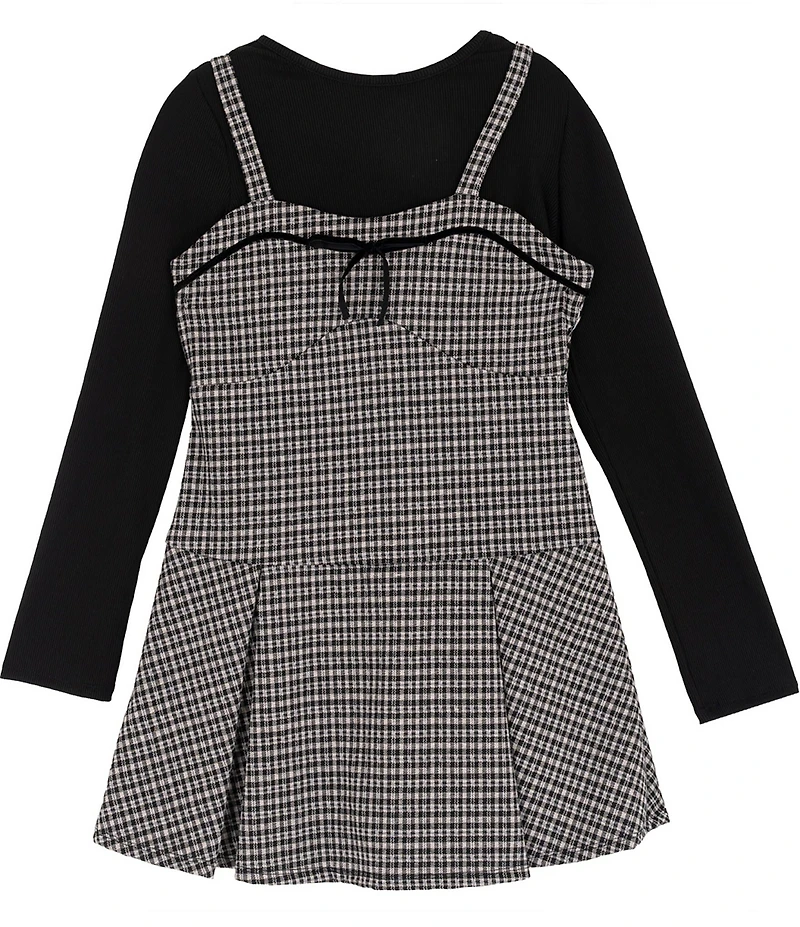 Rare Editions Big Girls Sleeveless Plaid Double-Knit Jumper Dress & Long-Sleeve Rib-Knit Top Set