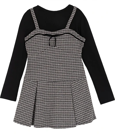 Rare Editions Big Girls Sleeveless Plaid Double-Knit Jumper Dress & Long-Sleeve Rib-Knit Top Set