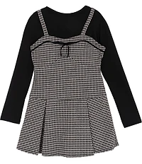 Rare Editions Big Girls Sleeveless Plaid Double-Knit Jumper Dress & Long-Sleeve Rib-Knit Top Set