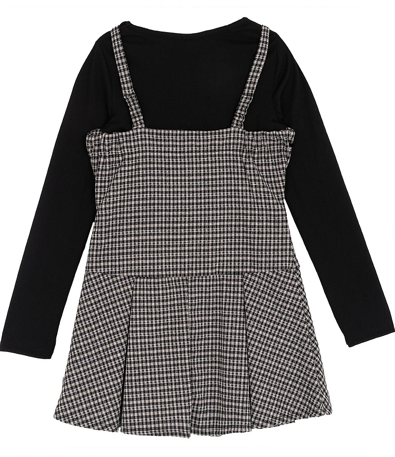 Rare Editions Big Girls Sleeveless Plaid Double-Knit Jumper Dress & Long-Sleeve Rib-Knit Top Set