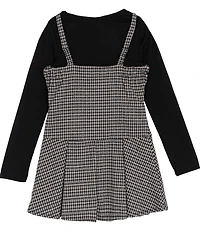 Rare Editions Big Girls Sleeveless Plaid Double-Knit Jumper Dress & Long-Sleeve Rib-Knit Top Set