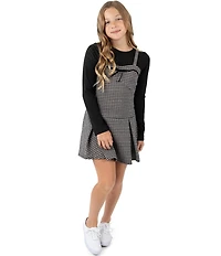 Rare Editions Big Girls Sleeveless Plaid Double-Knit Jumper Dress & Long-Sleeve Rib-Knit Top Set