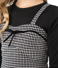 Rare Editions Big Girls Sleeveless Plaid Double-Knit Jumper Dress & Long-Sleeve Rib-Knit Top Set