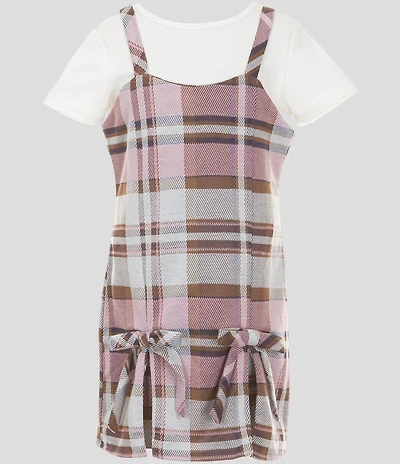 Rare Editions Big Girls Sleeveless Plaid Woven Dress & Short Sleeve Solid Knit T-Shirt Set