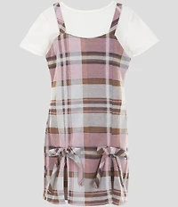 Rare Editions Big Girls Sleeveless Plaid Woven Dress & Short Sleeve Solid Knit T-Shirt Set