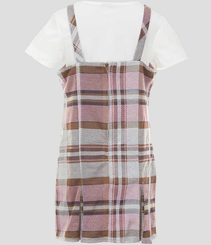 Rare Editions Big Girls Sleeveless Plaid Woven Dress & Short Sleeve Solid Knit T-Shirt Set