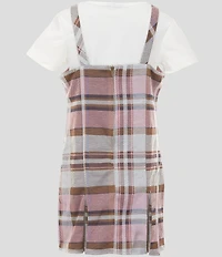 Rare Editions Big Girls Sleeveless Plaid Woven Dress & Short Sleeve Solid Knit T-Shirt Set