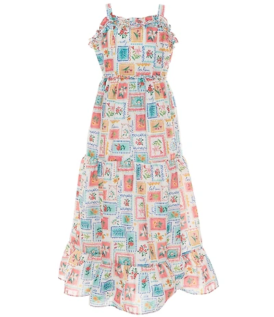 Rare Editions Big Girls Sleeveless Postcard-Printed Woven Dress