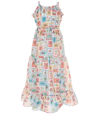Rare Editions Big Girls Sleeveless Postcard-Printed Woven Dress