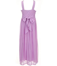 Rare Editions Big Girls Sleeveless Rhinestone-Embellished-Halter-Neck Textured Glitter-Accented Mesh Long Dress