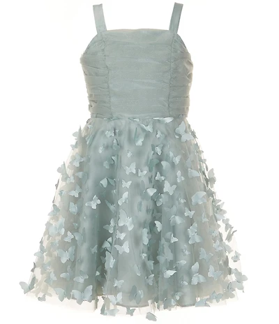 Rare Editions Big Girls Sleeveless Ruched Glitter Accented Butterfly Soutache Embroidered Dress