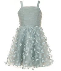 Rare Editions Big Girls Sleeveless Ruched Glitter Accented Butterfly Soutache Embroidered Dress