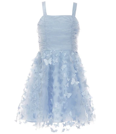 Rare Editions Big Girls Sleeveless Ruched Glitter-Accented Mesh-Bodice/Butterfly-Soutache-Embroidered-Skirted Dress