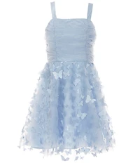 Rare Editions Big Girls Sleeveless Ruched Glitter-Accented Mesh-Bodice/Butterfly-Soutache-Embroidered-Skirted Dress
