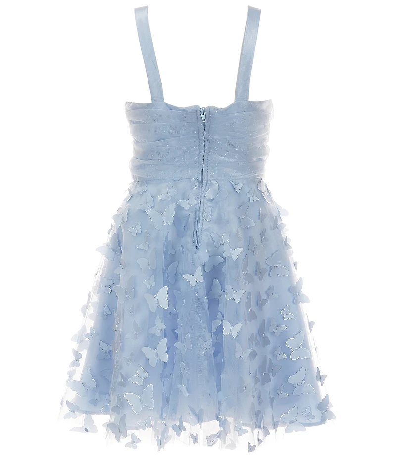 Rare Editions Big Girls Sleeveless Ruched Glitter-Accented Mesh-Bodice/Butterfly-Soutache-Embroidered-Skirted Dress