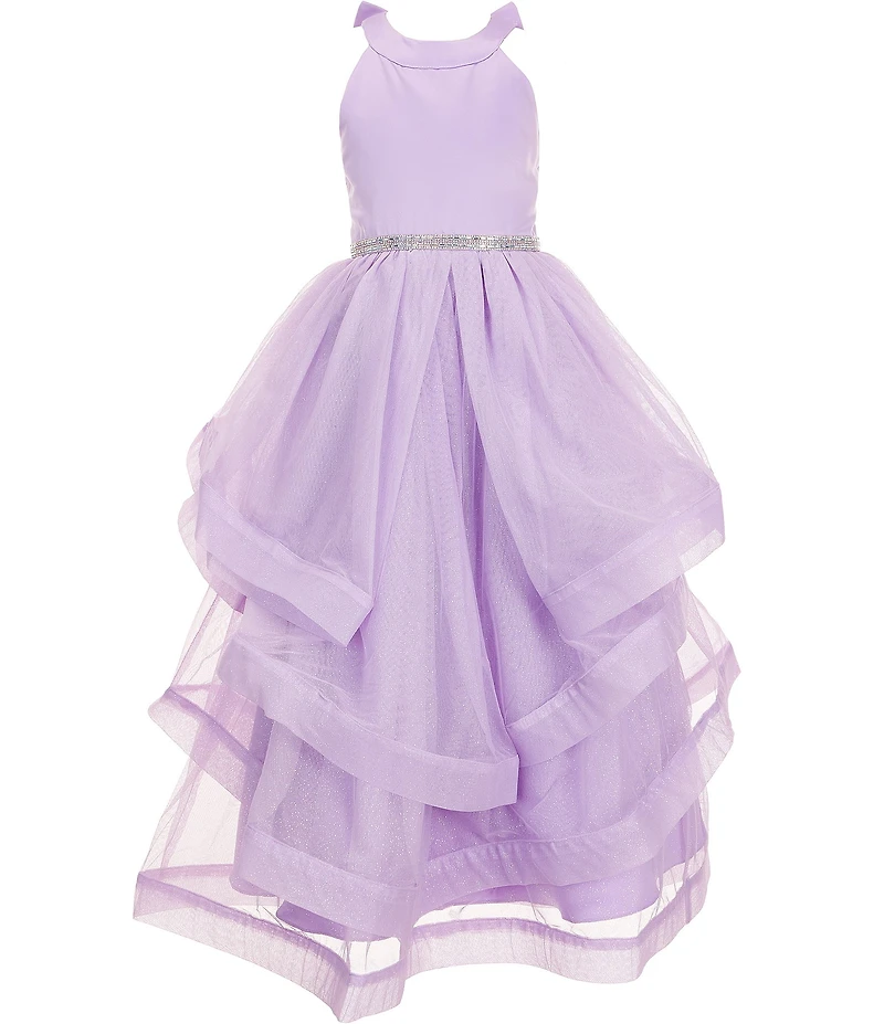 Rare Editions Big Girls Sleeveless Satin-Bodice/Glitter-Accented Mesh-Skirted Ballgown