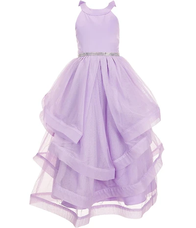 Rare Editions Big Girls Sleeveless Satin-Bodice/Glitter-Accented Mesh-Skirted Ballgown
