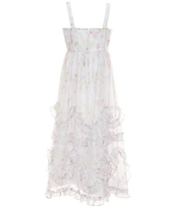 Rare Editions Big Girls Sleeveless Scalloped Ruffles Floral Print Organza Maxi Dress